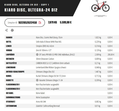 SIMPLON Kiaro Disc, Ultegra DI2 Cosmic Red Glossy